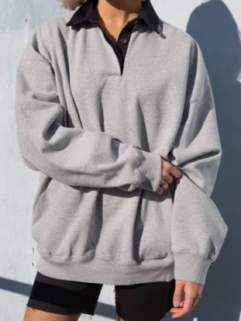 Brandy Melville Archer Gray Black Collar Oversized Sweatshirt